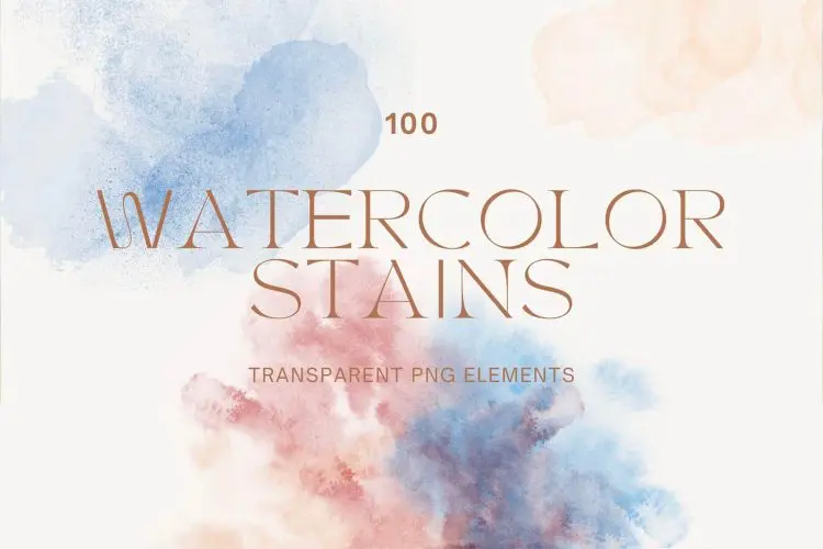 100 Watercolor Abstract Stains  100款抽象水彩污渍背景叠加图片webp免抠图设计素材