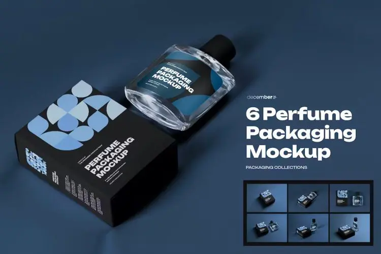 6 Perfume Packaging Mockups 长方形纸盒美妆香水古龙水香氛产品包装设计ps样机素材展示效果图