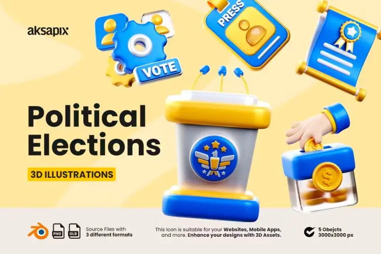 Political Elections 3D Illustration  25款3D趣味投票演讲宣讲法律法规插图插画webp免抠图片素材