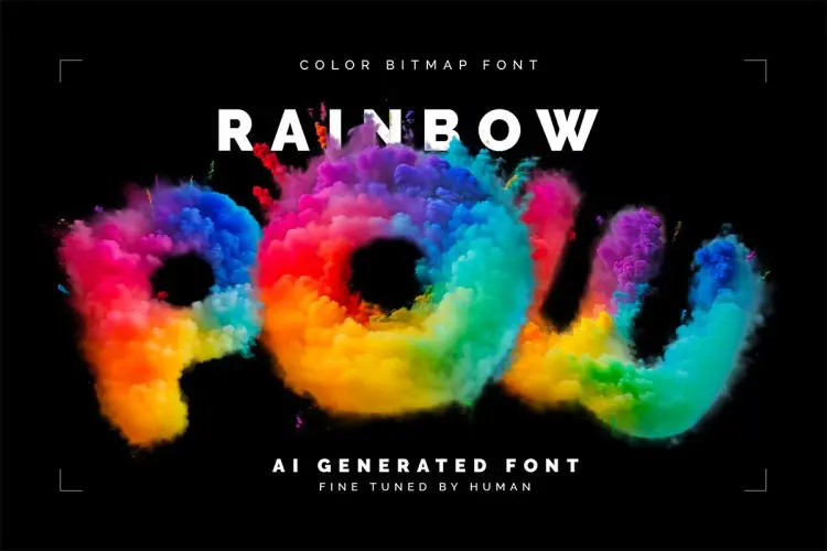 Rainbow Pow – Color Bitmap Font  57款彩色烟雾爆炸彩虹渐变粉末英文字母数字符号webp免抠图片素材