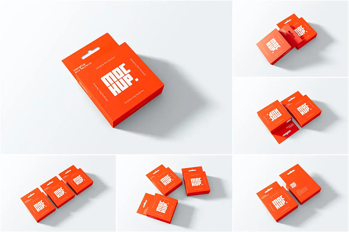 Hanging Box Mockup Perspective View 产品包装挂盒模型等距展示品牌logo标识设计贴图ps样机素材