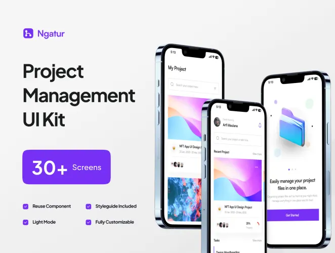 Ngatur – Project Management App UI Kit 30页项目计划任务管理团队协作App应用界面ui组件设计fig模板素材