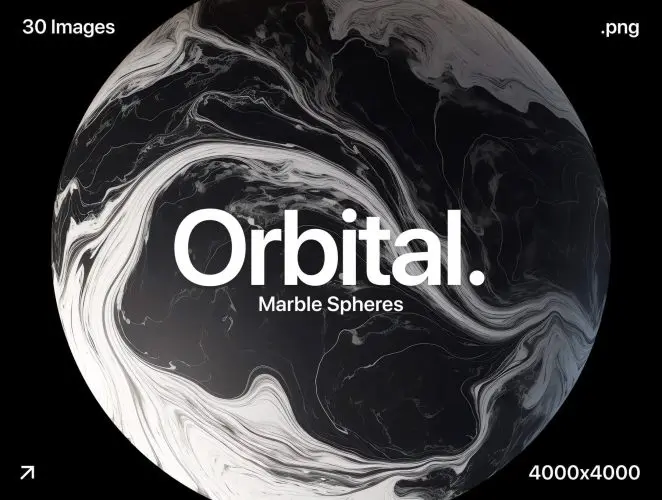Orbital – Marble Spheres 30款黑白单色抽象艺术大理石纹星球天体圆形背景webp免抠图片素材