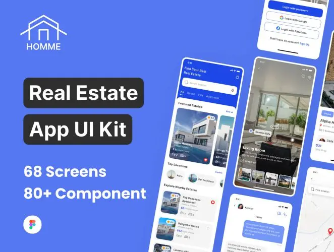 HOMME – Real Estate App UI Kit 65屏移动房地产应用用户app界面界面ui套件figma源文件