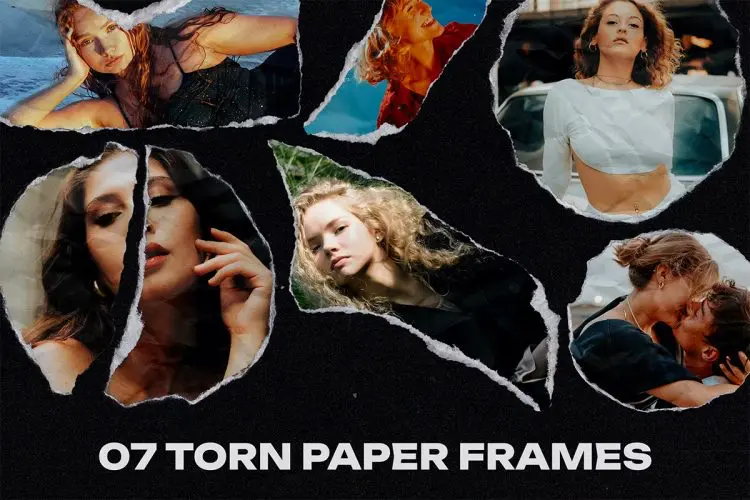 07 Torn Paper Frames 照片撕纸边框轮廓撕裂拼贴ps特效样机素材