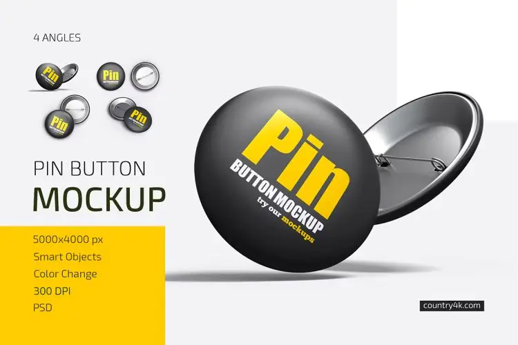 Pin Button Mockup Set 别针胸针徽章配饰模型品牌标识设计贴图ps样机素材