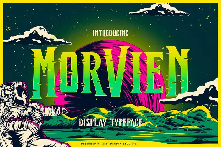 Morvien Typeface 复古未来科幻故障风潮流电影漫画游戏海报标题英文字体包