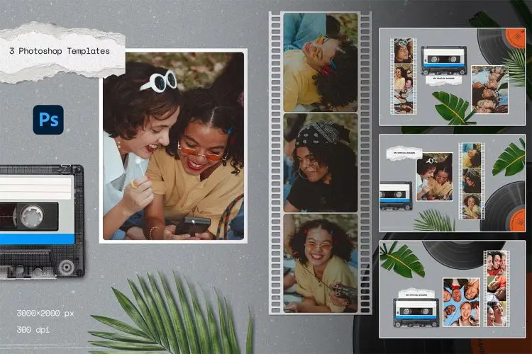 Mood Board Photo Templates 3款宝丽来拍立得情绪版照片撕纸设计贴图ps样机素材