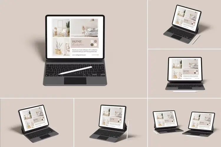 iPad Pro With Keyboard Mockup 带键盘样机的iPad Pro平板电脑模型屏幕展示设计贴图ps样机素材