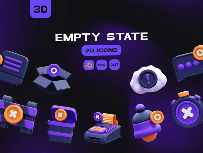 Empty State 3D Icon  20款3D趣味卡通404空状态错误故障页面插图插画webp免抠图片素材