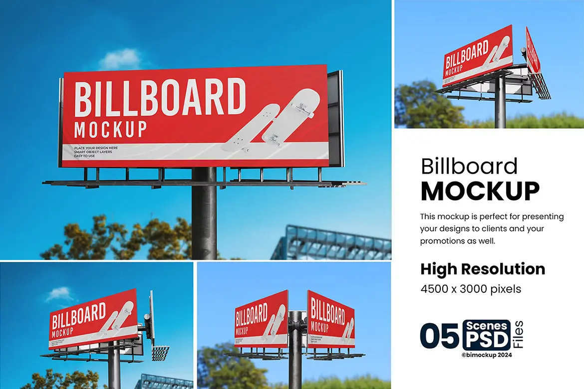 Billboard Mockup 5款高炮巨幅海报广告牌模型展示设计贴图ps样机素材模板