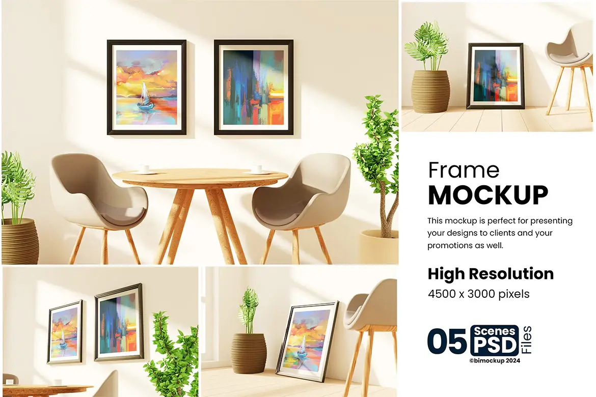 Frame Mockup 海报照片木质相框边框模型展示设计贴图ps样机素材模板