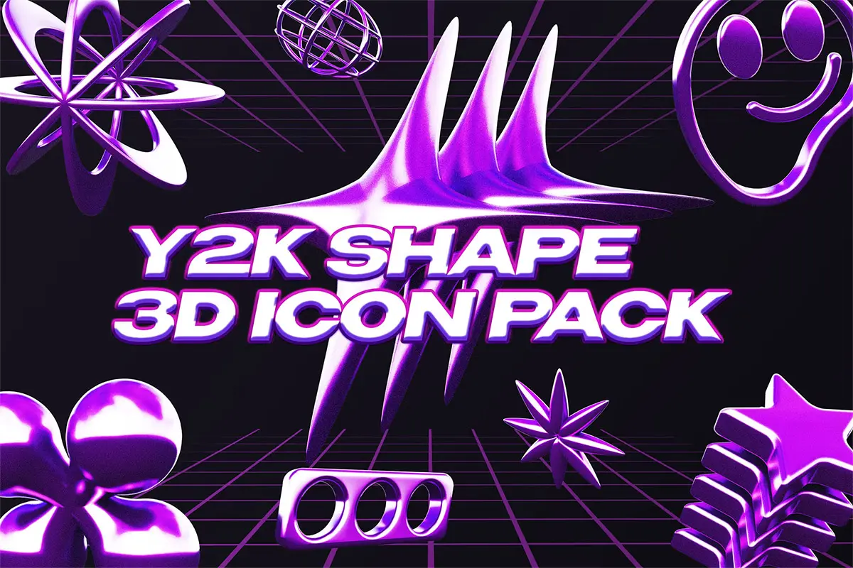 Y2K Abstract Shape 3D Icon  15款复古Y2K抽象3D立体几何图形webp免抠图设计素材
