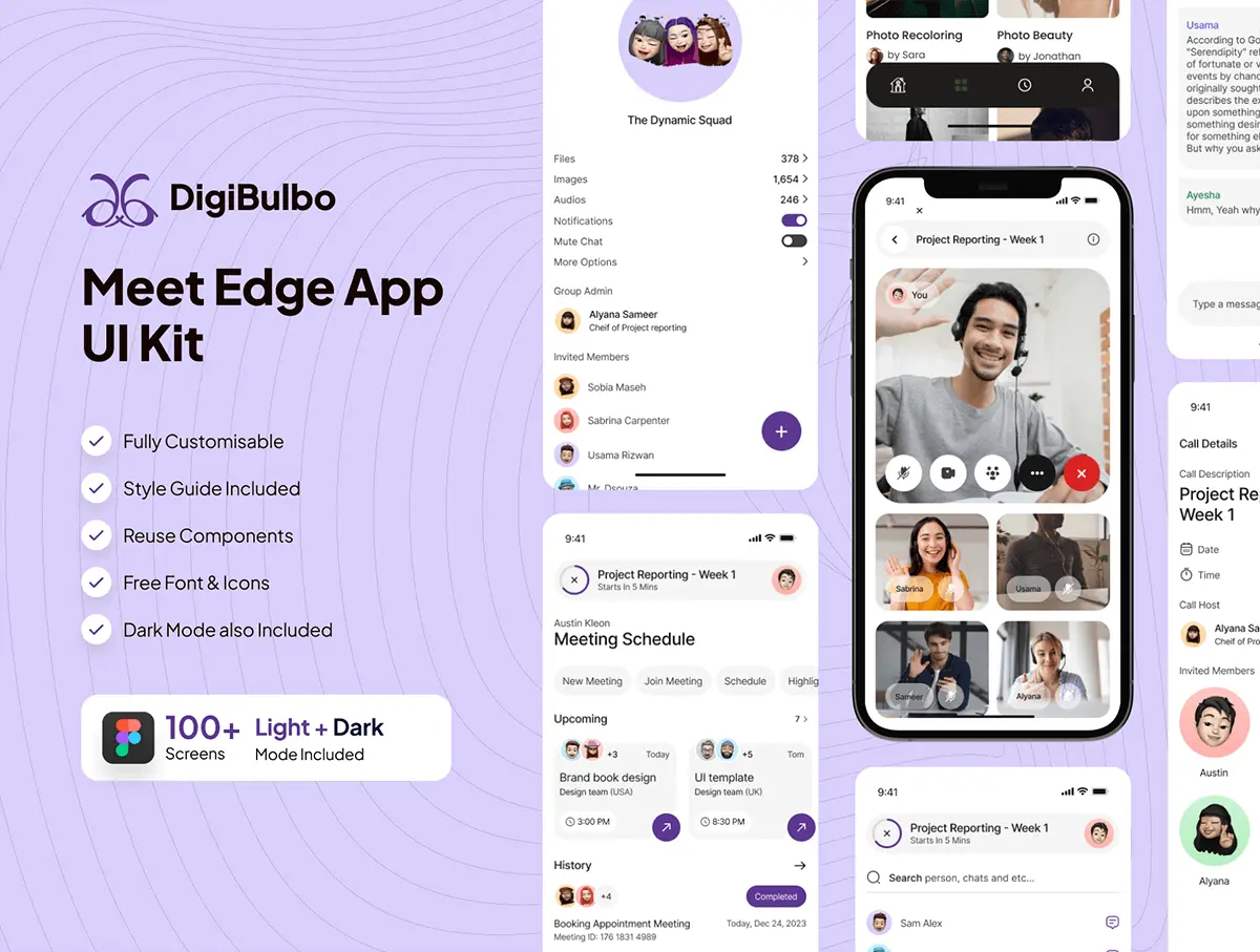 Meet Edge – Online Meeting App UI Kit 100多屏国外在线视频会议聊天通讯iOS/Android用户界面app设计ui套件模板