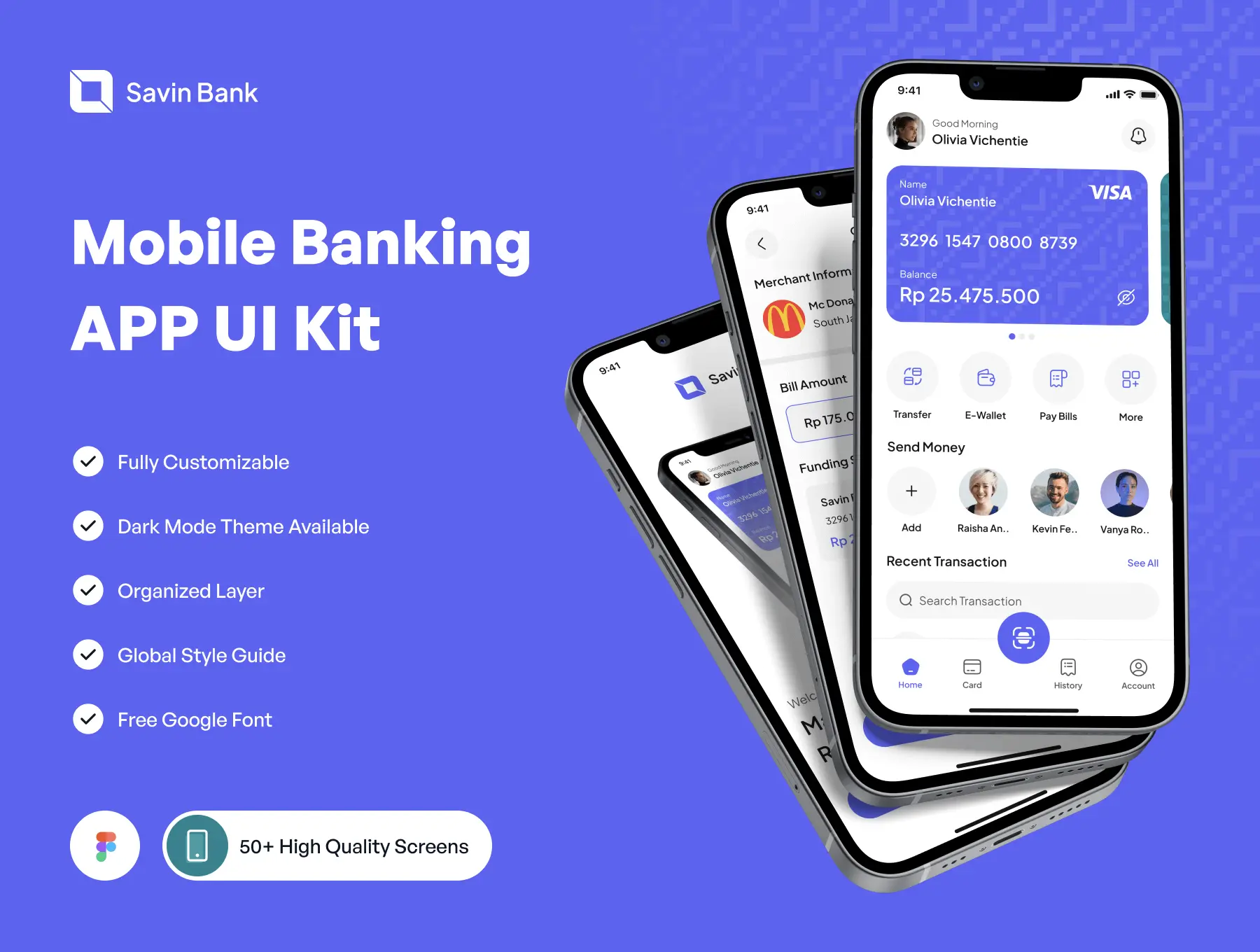 Savin Bank – Mobile Banking App  50屏银行智能金融app界面设计模板欣赏手机银行ui套件下载