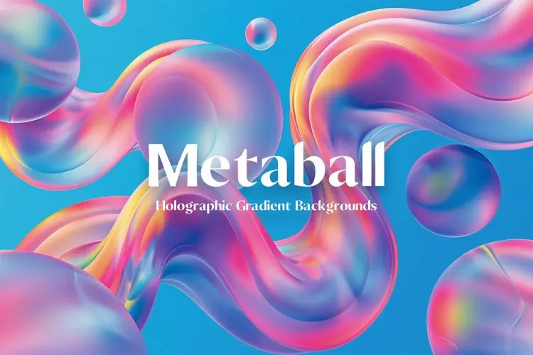Bright Gradient Metaball Shape Backgrounds  10款时尚科幻华丽镭射气泡水珠扭曲渐变科技海报背景底纹图片素材