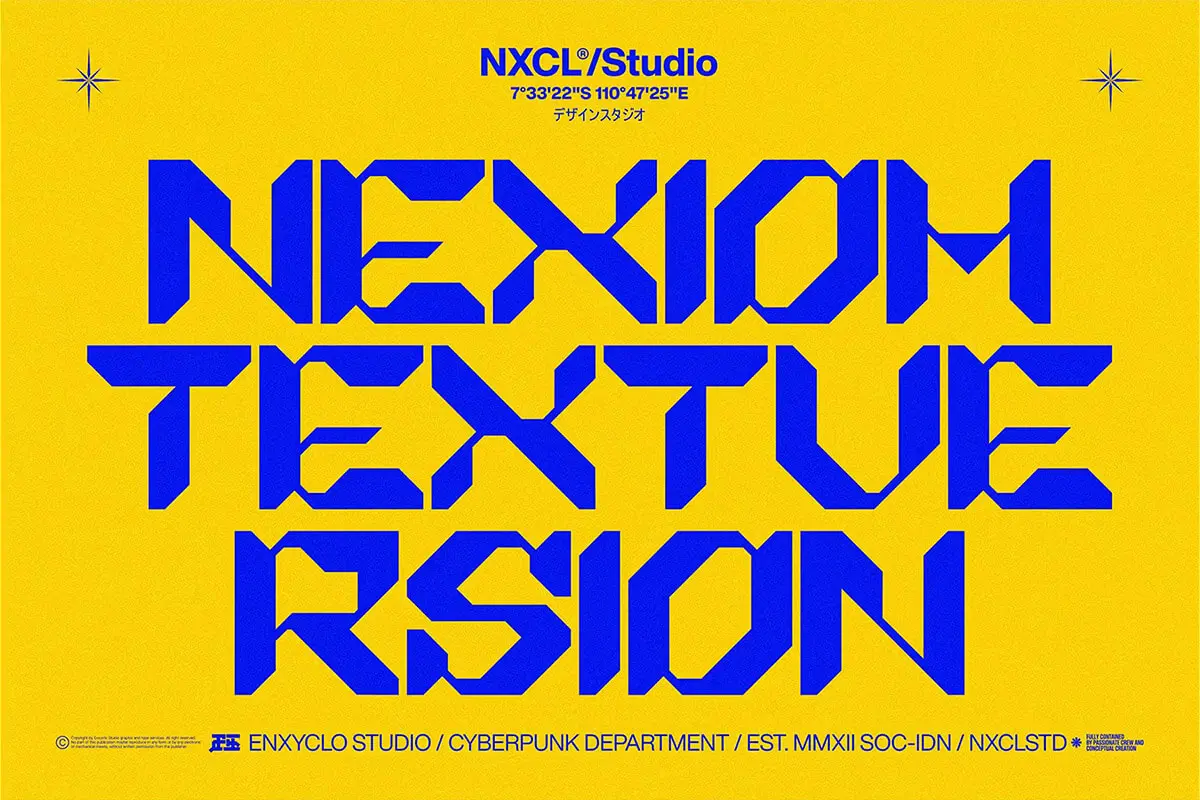 NCL Nexiom Text – Y2K Cyberpuk Futuristic Font 未来科幻潮流机能科技潮牌logo海报封面标题英文字体包
