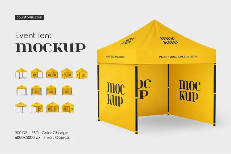 Event Tent Mockup Set 户外野营路演活动帐篷天蓬摊位模型品牌广告展示设计贴图ps样机素材模板