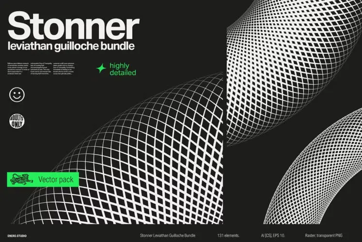 STONNER LEVIATHAN GUILLOCHE BUNDLE  220款复古抽象艺术网格扭曲条纹装饰科幻背景底纹ai矢量设计素材