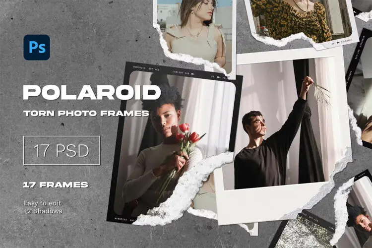 Polaroid Torn Photo Frames 宝丽来拍立得照片相框边框撕纸拼贴情绪版ps样机素材模板