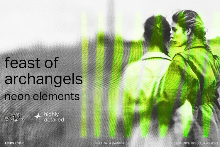 Feast of Archangles – Neon elements 30款潮流复古迷幻点阵半调渐变肌理海报背景底纹webp免抠图片素材
