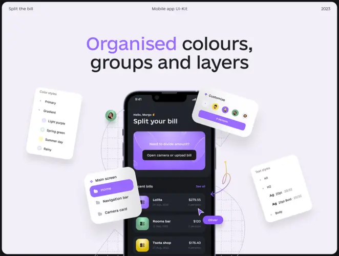 Split the bill UI-Kit 20屏账单平摊AA制买单结算iOS用户界面app设计ui套件模板