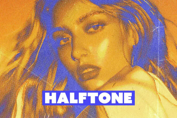 Faded Halftone Photo Effect 潮流复古艺术怀旧褪色失真点阵半调肖像照片滤镜ps样机特效模板