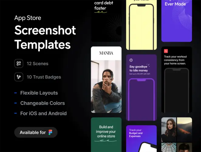 App Store Screenshot Templates 12套App Store苹果应用商店广告宣传轮播图片排版设计fig素材模板