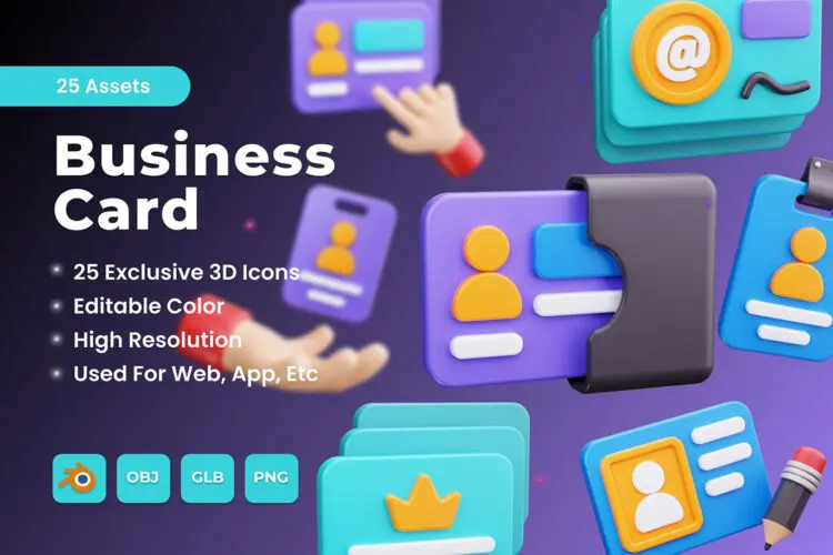 Business Card 3D Icons 25个名片ID身份卡入场工作证3D图标icon设计素材webp免抠图片