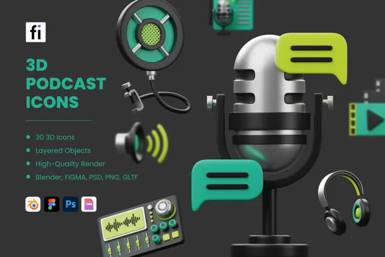 3D Audio Show Icons 30款3D音频设备icon图标插图插画webp免抠图片素材下载