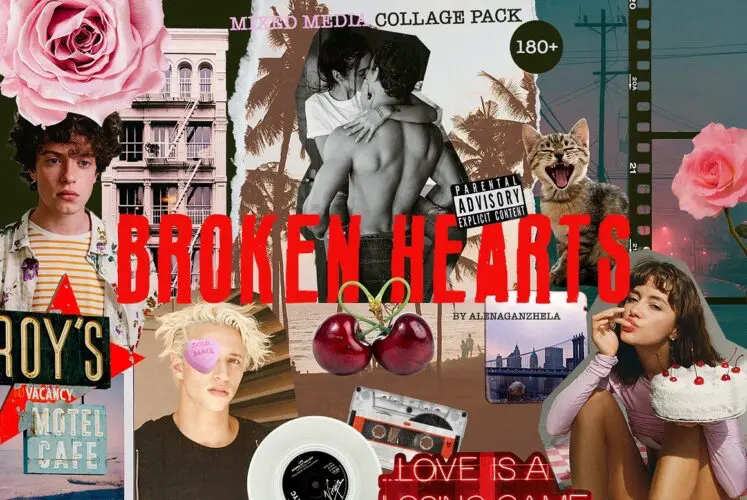 BROKEN HEARTS – mixed media collage 潮流复古怀旧爱情恋爱情人节剪报创意艺术拼贴webp免抠图片素材
