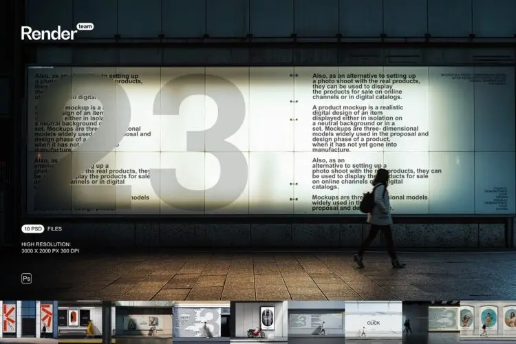 Urban Mockup Set 10款户外街头地铁车站商场灯箱海报广告设计ps样机素材展示效果图