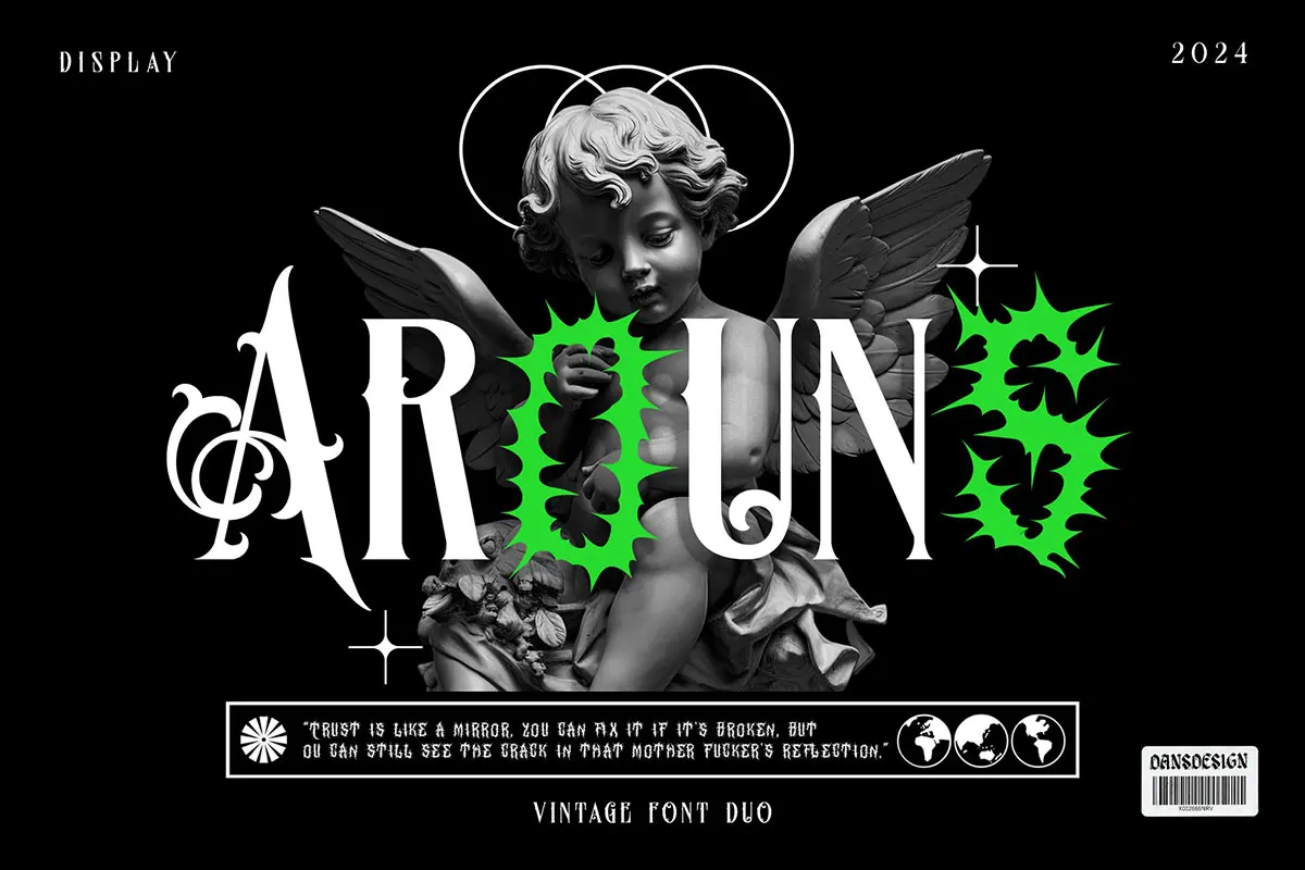 Arouns Blackletter Horror Duo Font 街头摇滚死亡金属荆棘毛刺专辑封面海报标题英文字体