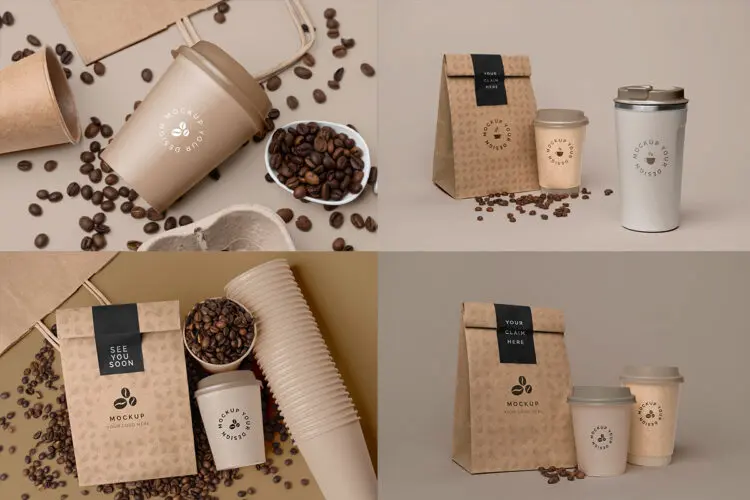 Coffee Mockups 100款奶茶咖啡杯子手提袋牛皮袋品牌VI提案展示样机设计PSD素材图