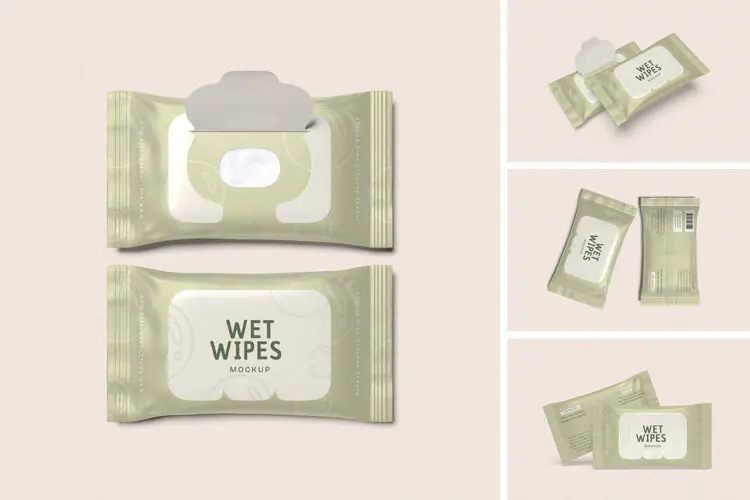 Wet Wipes Mockup 湿纸巾塑料包装袋模型品牌logo标识设计贴图ps样机素材