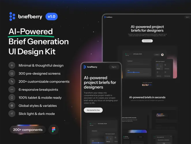 Briefberry  AI-Powered Brief Generation UI Kit 双配色专业AI人工智能网站首页自动生成ui界面设计fig素材模板
