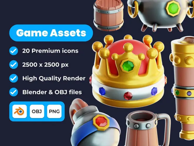 Game Assets 3D Illustration Pack 20款游戏道具装备3D图标icon素材webp免抠图文件
