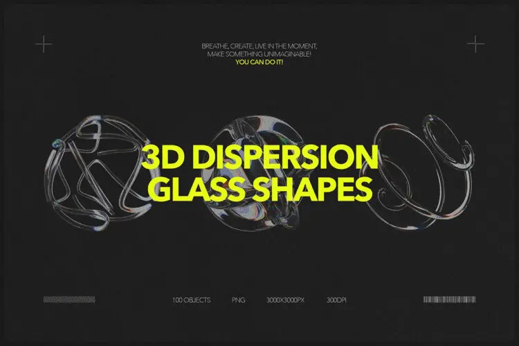 3D Dispersion Glass Shapes 100款3D时尚科幻亚克力玻璃水晶立体抽象几何图形webp免抠图片素材