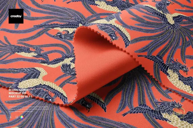 Scuba Fabric Mockup Set (22/FFv.11) 6款加厚混纺针织家纺面料布料印花图案设计展示效果图ps样机素材