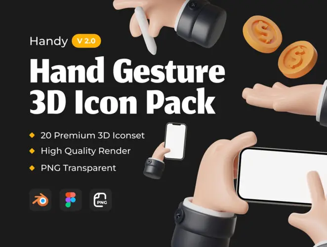 20款趣味卡通手势3D图标icon设计素材webp免抠图片 Handy Hands – Hand Gesture 3D Icon Pack V 2.0