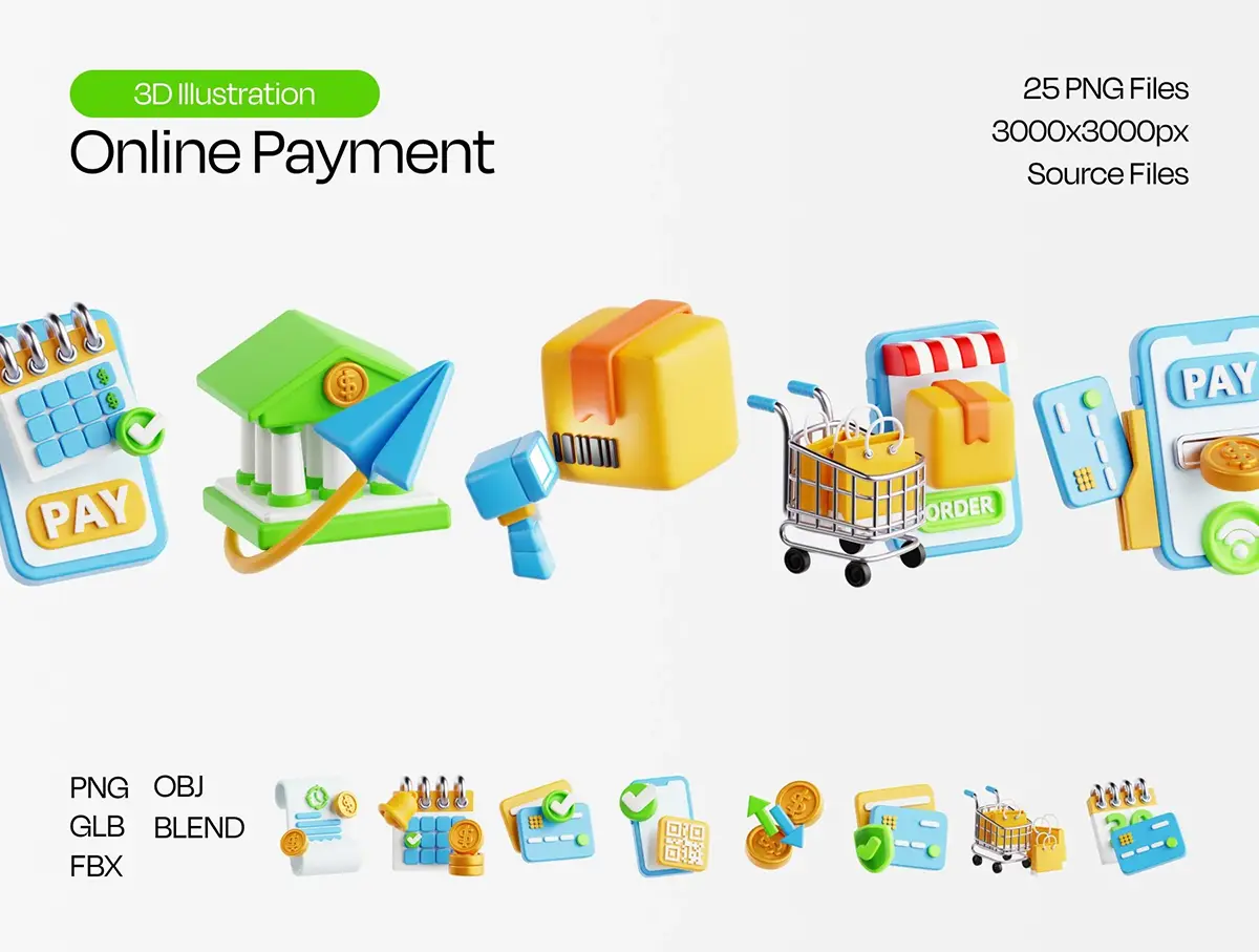 25款电商在线购物网购3D图标icon素材webp免抠图 Online Payment 3D Icon Set