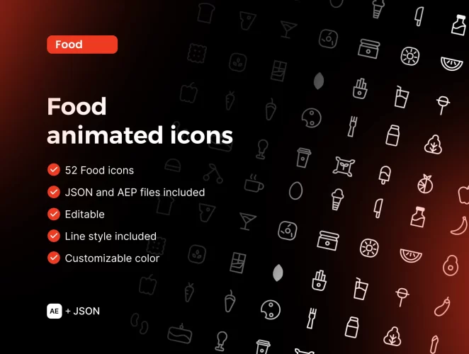52款美食饮料类动态线性图标icon素材 Food Animated icons