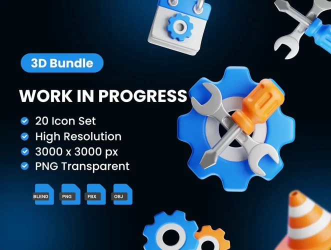 20k款3D立体卡通施工维修装修工程icon图标png免抠图片素材 Work In Progress 3D Icons Packs